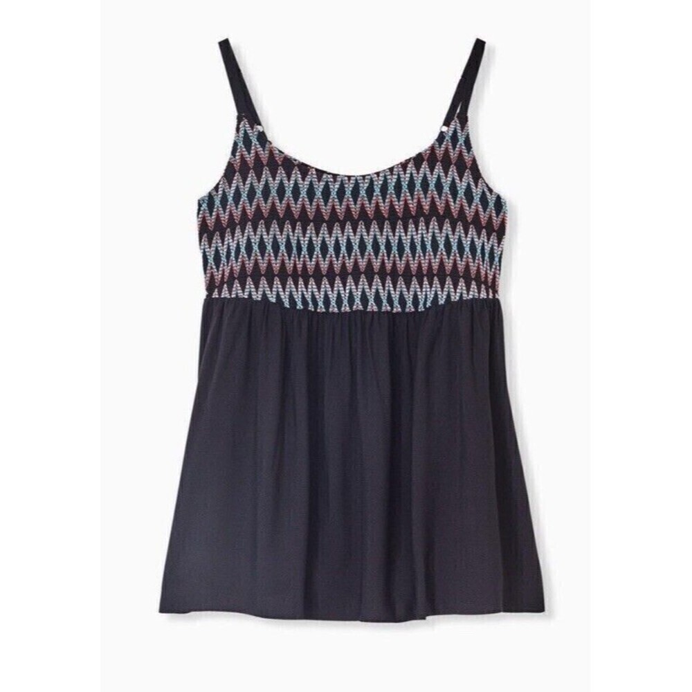 Torrid Babydoll Challis Top‎ Embroidered Smocked Cami Women’s plus size 2X Black